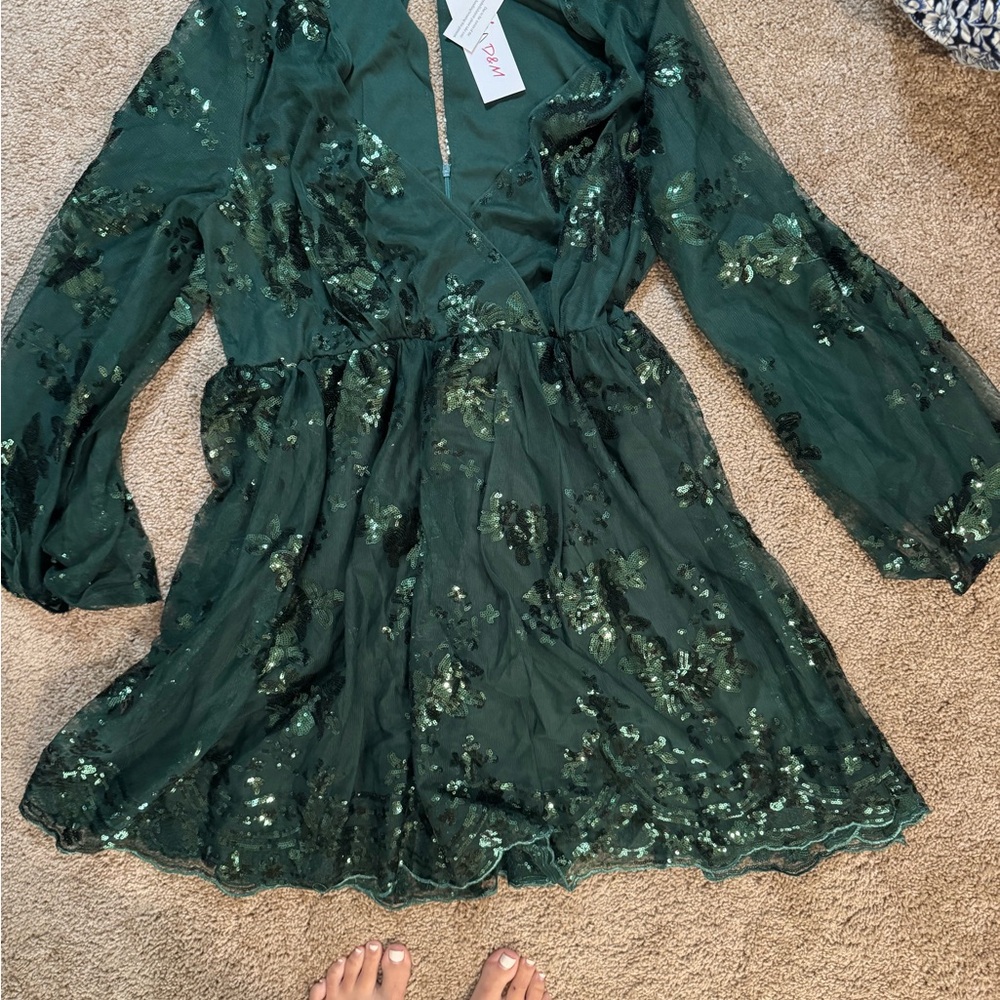 Green Sequin Long Sleeve Dress- New w/ Tags